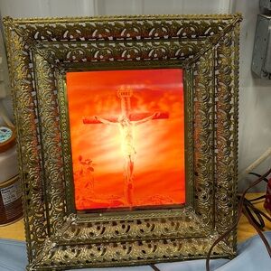 Vintage 50s Lighted Religious 3D Wall Art Lenticular Framed Picture